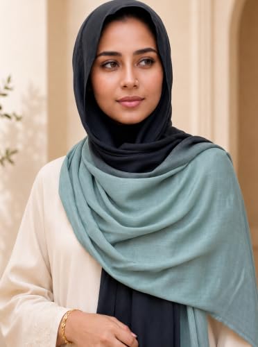 Modal Feel Hijab Scarf for Women, Lightweight Ombre Dual Color - color: 3#cyanblack