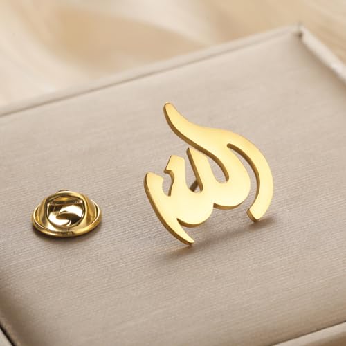 Dreamtimes Islamic Allah Ayatul Kursi Stainless Steel Brooch Pin for Men- Elegant Hijab Pin Muslim Women Jewelry Durable Quran Pendant for Prayer Gift for Eid & Ramadan - color: Gold-2