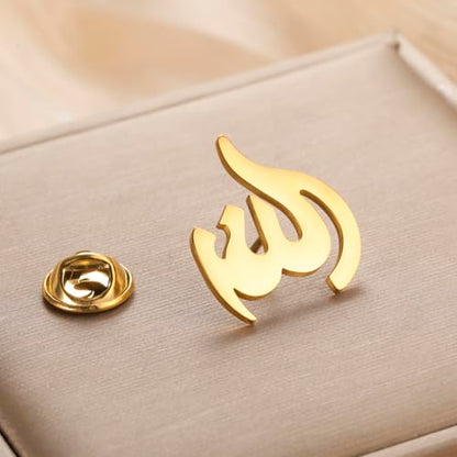 Dreamtimes Islamic Allah Ayatul Kursi Stainless Steel Brooch Pin for Men- Elegant Hijab Pin Muslim Women Jewelry Durable Quran Pendant for Prayer Gift for Eid & Ramadan - color: Gold-2