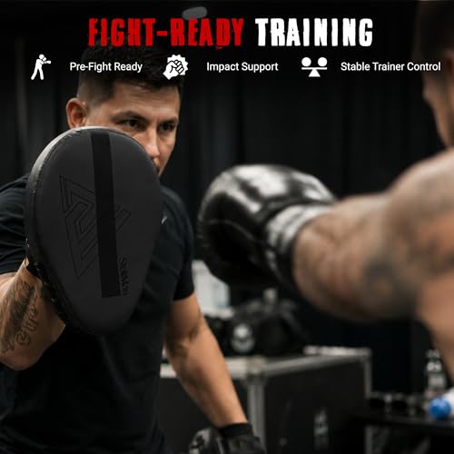 Focus Pads for Boxing & MMA Training | Lightweight Curved Punch Mitts with Shock-Absorbing Foam | Kickboxing, Muay Thai & Sparring Target Pads for Coaches & Fighters - color: Matt black