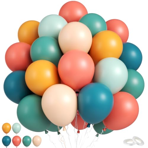 Boho Rainbow Balloons, 50Pcs 12 Inch Retro Baby Shower Party Decorations - color: Green Blue Yellow