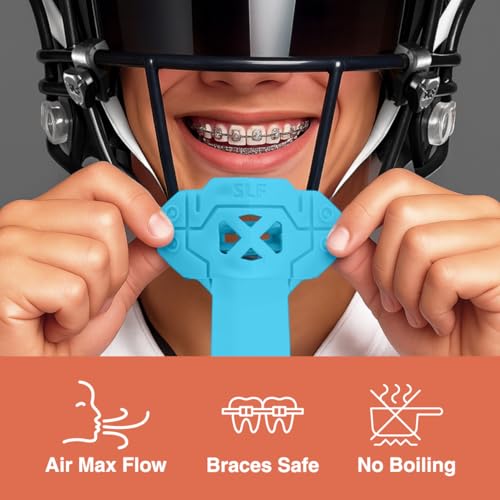 SLEEFS X Sky Blue Football Mouth Guard - Lip/Mouthguard with Helmet Strap - Lip/Teeth Protector Mouthpiece - Moldable - for Youth/Adults, Men & Women Mouth Guard, Maximum Air Flow, All Sports - color: Sky Blue