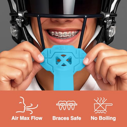 SLEEFS X Sky Blue Football Mouth Guard - Lip/Mouthguard with Helmet Strap - Lip/Teeth Protector Mouthpiece - Moldable - for Youth/Adults, Men & Women Mouth Guard, Maximum Air Flow, All Sports - color: Sky Blue