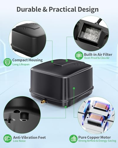 Pond Aerator, 640GPH High-Volume Pond Air Pump for 1000-3000 Gallon Ponds, Ultra-Quiet Septic Aerator IP65 Waterproof for Koi Pond, Water Garden, Fish Tank & Winter Ice Prevention P840