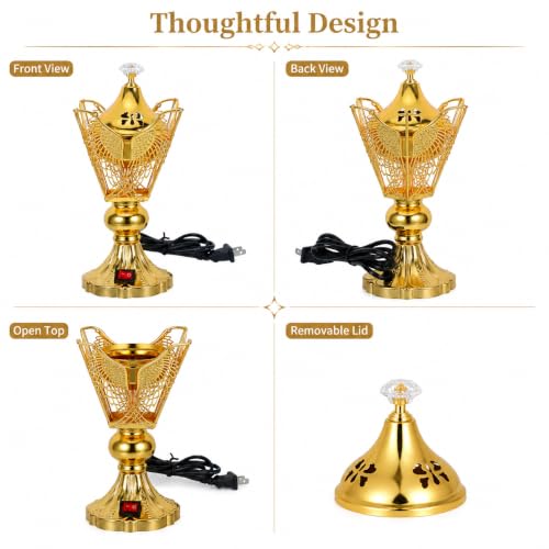 NOLITOY Electric Bakhoor Burner for Home - Iron Oud Resin Incense Burner Plug in - Decorative Middle Eastern Censer for Meditation Yoga Office 9-inch (us Plug)