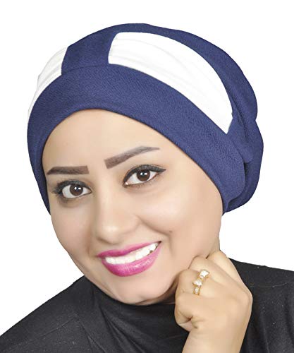 AL AMIRA Women's Stretch Turban Headwrap – Soft Spandex Blend Hijab Cap, Pre-Tied Head Cover, Vibrant Colors - color: Navy
