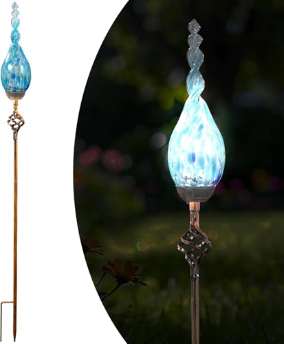 Solar Garden Lights, Solar Flame Lights Outdoor Decorative Garden Stakes Decor Waterproof Flame Solar Stake Lights for Outside Yard Patio Lawn Porch Cemetery - color: Sky Bule