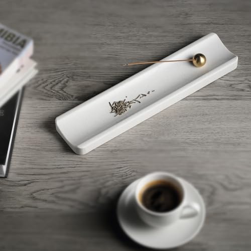 Koville Italian Quarella Engineered Marble Incense Holder, Incense Holders for Sticks, Sturdy Incense Burner Ideal for Meditation and Relaxing, Easy to Clean(Ariete Quarella) - color: White Engineered Marble-ariete