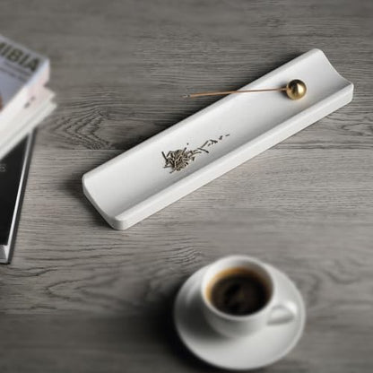 Koville Italian Quarella Engineered Marble Incense Holder, Incense Holders for Sticks, Sturdy Incense Burner Ideal for Meditation and Relaxing, Easy to Clean(Ariete Quarella) - color: White Engineered Marble-ariete