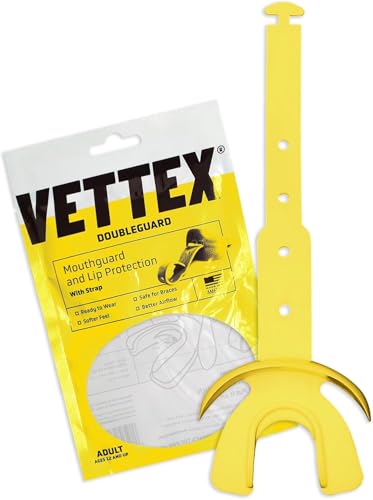 Vettex DoubleGuard Mouth Guard with Lip Protection, Yellow | Football, Lacrosse, MMA, Boxing, Adjustable Helmet Strap, Braces Friendly, 2 Breathing Channels, NCAA & NFHS Certified - color: Yellow