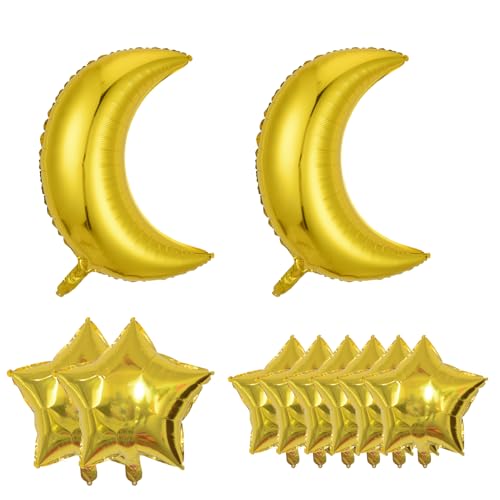10PCS Gold Star Foil Balloons Moon Foil Mylar Balloons for Baby Shower Christmas Anniversary Engagement Wedding Birthday Party Decoration
