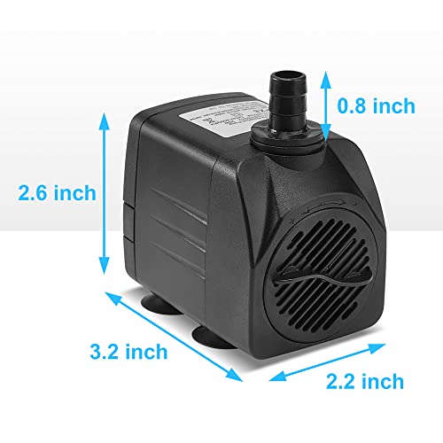 DaToo 400GPH 25W Submersible Water Pump Fountain Pump Ultra Quiet For Aquariums Fish Tank Pond Fountain Statuary Water Feature Hydroponics - size: 25W 400GPH (With 5ft Free Tubing)