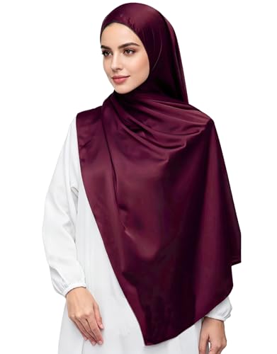 Lina & Lily Luxury Satin Hijab Head Scarf Shawl Wrap for Muslim Women Extra Long - color: Dark Maroon