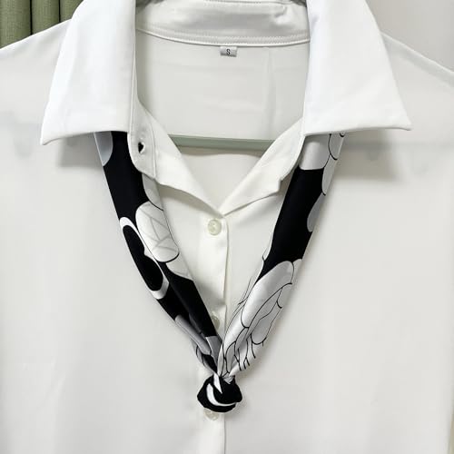 FONYVE Silk Feeling Scarf Medium Square Satin Head Scarf for Women 27.5 × 27.5 inches - color: 03 White & Black Flowers