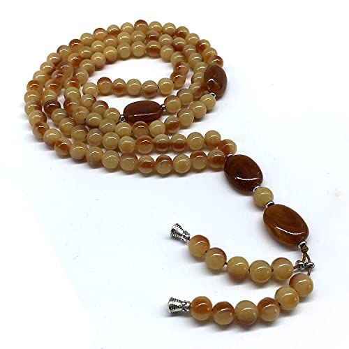 -8MM -99 Beads Necklace DHIKR TASBIH Collection- Imitation Acrylic Muslim Beads-Tesbih-Tasbih-Tasbeeh-Misbaha-Masbaha-Subha-Sebha (Honey-Cream-2) - color: Honey-Cream-2