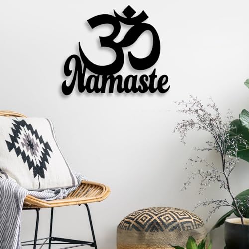 LIYOUYA Om Namaste Metal Wall Decor - Islamic Symbol Room Decor Black Wall Art Home Decor for Living Room, Bedroom, Dining Room, Office (Black)