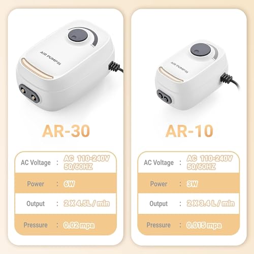 MoonOrange 3W/6W Aquarium Air Pump, Adjustable Aquarium Aerator with 2-Outlet, Super-Powerful & Quiet Oxygen Pump for Fish Tanks up to 100/200 Gallon with Full Accessories.(Upgrade Noise-Reduce) - style: 3W/AR-10 NEW