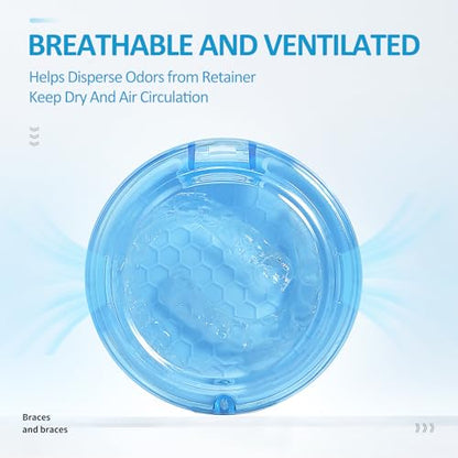 Retainer Case Slim Aligner Case with Vent Holes Removable Inner Tray Silicone for Easy Cleaning, Retainer Removal Tool and Brush (Clear Blue) - color: Clear Blue