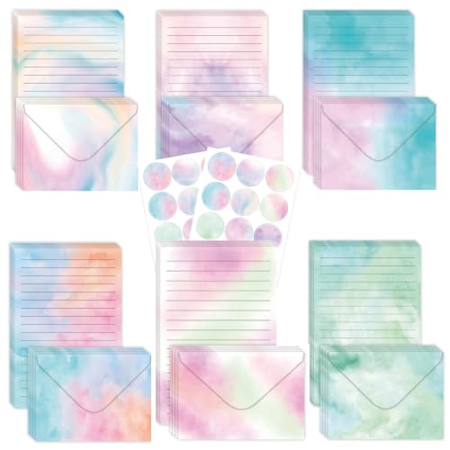 50 Pcs Stationery Paper Envelopes Set (6Style) - color: Watercolor