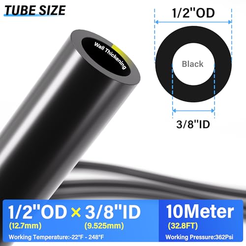 TAILONZ PNEUMATIC Air Line DOT 1/2 inch od Black Pneumatic Nylon Tube 32.8ft Air Brake Tubing Nylon Hose - color: Black-Nylon, size: 1/2'' OD/32.8ft/10m