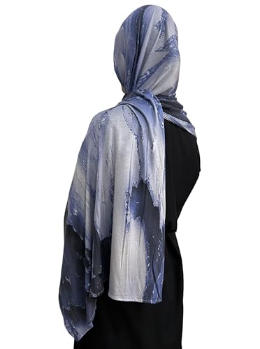 Printed Jersey Cotton Scarf for Women, Stretch Soft Hijab, Lightweight Breathable Head Wrap for All Seasons - color: Mctlp2538-b Pattern