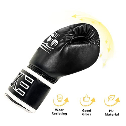 CKE Kids Boxing Gloves for Kids Boys Girls Junior Youth Toddlers Age 5-12 Years Training Boxing Gloves for Punching Bag Kickboxing Muay Thai - color: Black-02