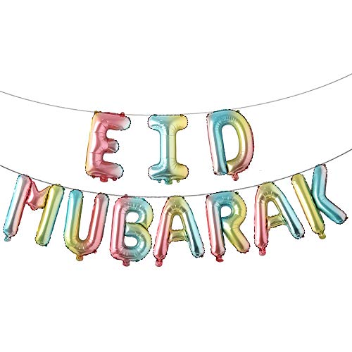 16inch Rose Gold Eid MUBARAK Foil Balloons Party Decoration Supplies Ramadan Decoration Gold EID Balloons For Muslim EID Ballon (EID Rainbow) - color: Eid Rainbow
