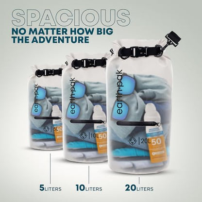 Earth Pak Waterproof Dry Bag with Zippered Pocket - Waterproof Dry Bag Backpack Keeps Gear Dry - color: Clear, size: 20L