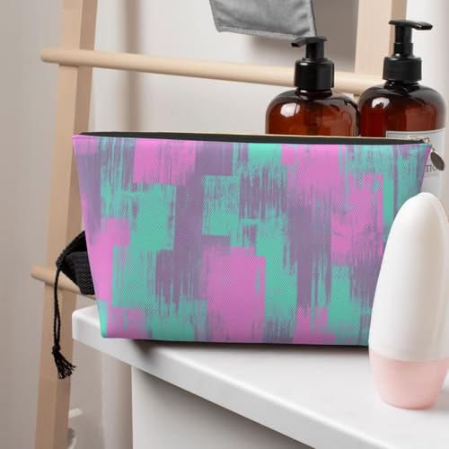 Leather Makeup Bag for Purse, Waterproof Small Toiletry Bag with Zipper, Cute Cosmetic Bags for Women, Pink Teal Purple Graffiti Travel Pouch - color: Pink Teal Purple Graffiti
