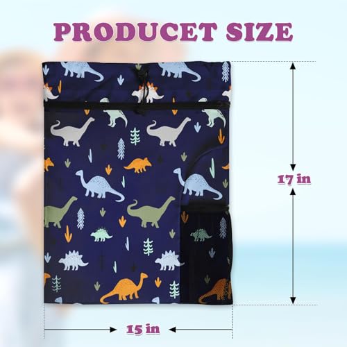 Funny Dinosaur Drawstring Backpack, 15” x 17” Waterproof Swim Bag for Beach Swimming Pool, Lightweight Foldable Gym Bag with Water Bottle Holder for Sports Travel - color: Funny Dinosaurs