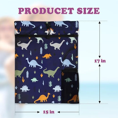 Funny Dinosaur Drawstring Backpack, 15” x 17” Waterproof Swim Bag for Beach Swimming Pool, Lightweight Foldable Gym Bag with Water Bottle Holder for Sports Travel - color: Funny Dinosaurs