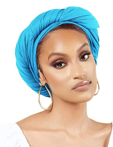 Nonbongoy Head Wraps for Black Women 71"x32" Long Soft Jersey Hijab Turban - color: 1- Sky Blue Headwrap