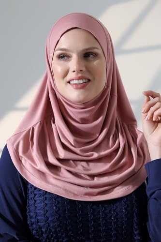 ihvan online, Women’s Ready to Wear Instant Hijab, Soft One-Piece Headscarf, Stretch Hijab for Daily Wear, Prayer & Travel - color: Pink