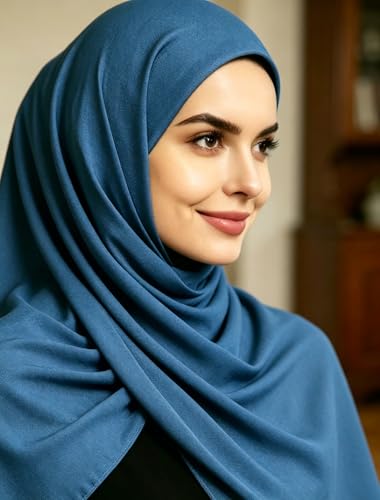 Lina & Lily Non-see-through Premium Jersey Maxi Hijab Head Scarf Wrap for Muslim Women - color: Indigo Blue
