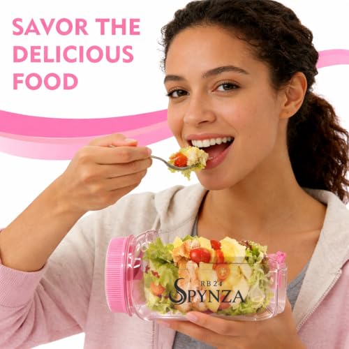 Salad jar with side opening , storage container with Dressing Cup – Leakproof Portable Salad Container with Dressing Cup & Lid, Lid-to-Bowl Design for Office, Gym, Travel, Picnic - Blush Pink - color: Blush Pink