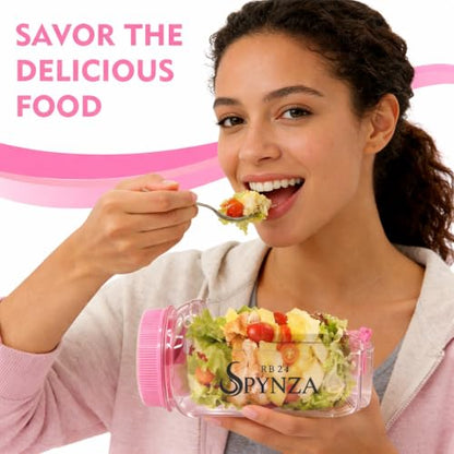 Salad jar with side opening , storage container with Dressing Cup – Leakproof Portable Salad Container with Dressing Cup & Lid, Lid-to-Bowl Design for Office, Gym, Travel, Picnic - Blush Pink - color: Blush Pink