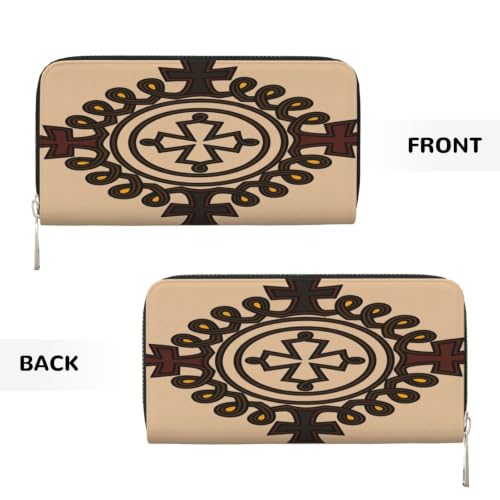 Ethiopian Cross PU Leather Long Wallet for Women Men, Zipper Clutch Wallet RFID Card Holder Organizer - color: Ethiopian Cross2