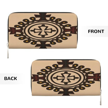 Ethiopian Cross PU Leather Long Wallet for Women Men, Zipper Clutch Wallet RFID Card Holder Organizer - color: Ethiopian Cross2