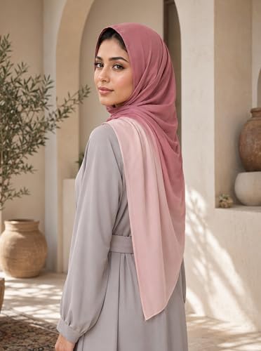 Gradient Dual Color Scarf，Elegant Ombre Headwraps Hijab, Modal Cotton Feel Lightweight Sunscreen Shawls for Women - color: 8#opink
