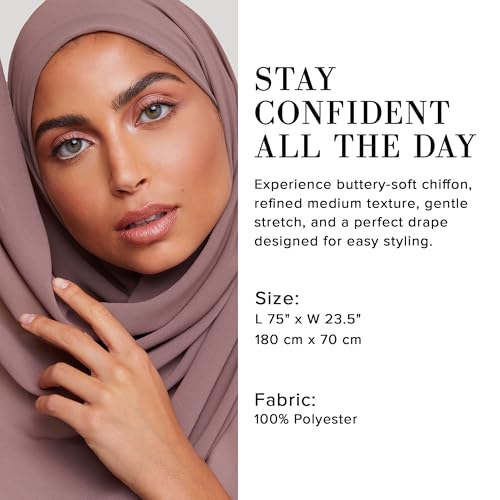 Premium Chiffon Hijab Scarf for Women Lightweight Non Slip Fashion Scarves - color: Earth Grey, size: 1 Pack