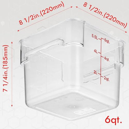 4 Pack Food Storage Container with Red Lid - NSF Commercial Grade in 6.0 Qt - Square, Clear, Polycarbonate - color: 6.0 Qt 4-Pack(Red Lids)