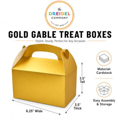 The Dreidel Company 25-Pack Gold Gable Treat Boxes, Party Favors, 6.25" x 3.5" x 3.5" Inch Box, 25-Pack (Gold) - color: Gold