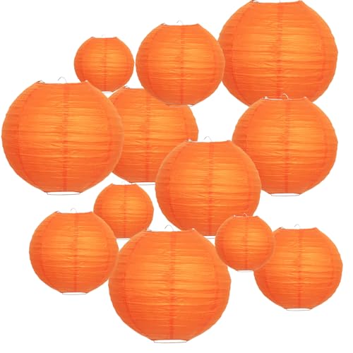 Orange Paper Lanterns 12 Pcs Assorted size of 6" 8" 10" 12" Chinese Round Paper Hanging Decorations Lanterns Lamps for Home Decorations, Parties, and Weddings - color: Orange