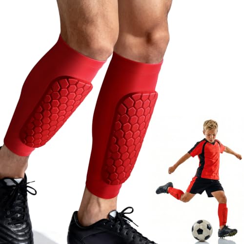XZQTIVE Soccer Shin Guards Shin Defender for Kids Youth Adult, Ski Shin Guard Calf Compression Sleeve with Honeycomb Shin Pads - color: red, size: X-Small