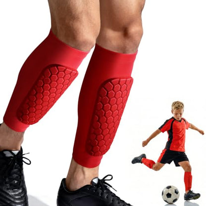 XZQTIVE Soccer Shin Guards Shin Defender for Kids Youth Adult, Ski Shin Guard Calf Compression Sleeve with Honeycomb Shin Pads - color: red, size: X-Small