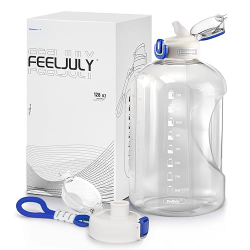 64 OZ Water Bottle with Straw, Half Gallon Water Bottle Times to Drink, Reusable Leak Proof Water Jug Handle with Strap, 2 Lids BPA Free for Fitness Gym Camping (Clear, 64 Ounces) - size: 64 Ounces