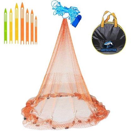 Saltwater Fishing Cast Net Eco-Friendly Rubber Sinker 1/2 Inches Mesh for Bait Shrimp Trap Fish Size 4FT/5FT/6FT/7FT/8FT/9FT/10FT/11FT/12FT Radius - color: red, size: 12ft
