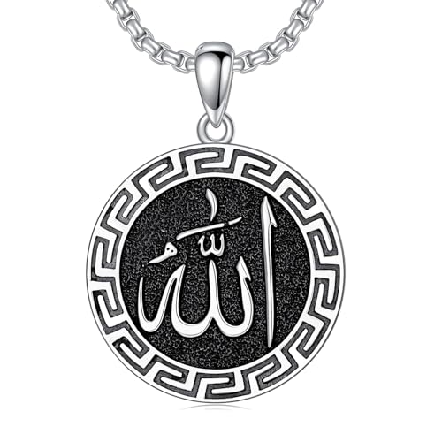 Allah Necklace for Men 925 Sterling Silver/18K Gold Plated Allah Arabic Pendant Islamic Jewelry Gifts for Men Women - style: Silver