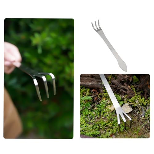 JianLing Stainless Steel Three Prong Root Rake Bonsai Soil Aerator Potted Plant Soil Oxygenator Weed Removal Tool 200mm Silver for Balcony Garden Horticulture Accessories Triple Prong Design