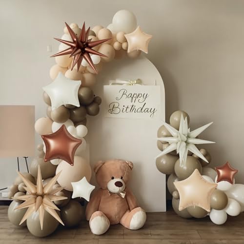 Cream Caramel Brown Star Balloons,16Pcs 22/18/10 Inch Foil Neutral Decor - color: Cream Caramel Brown
